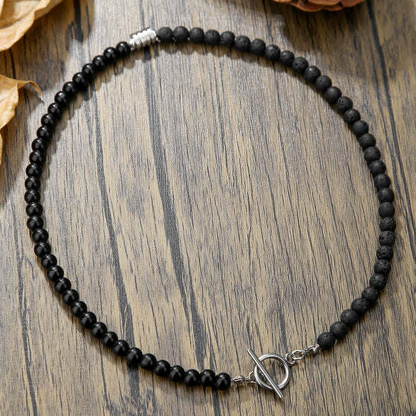 Wholesale Necklace Volcanic Stone Glitter Stone Black Gallstone Geometric Handmade Male Hiphop Niche Design