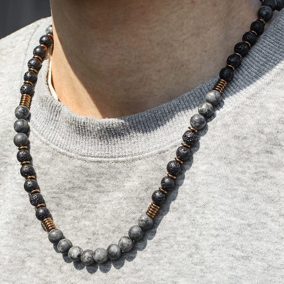 Wholesale Necklace Volcanic Stone Glitter Stone Black Gallstone Geometric Handmade Male Hiphop Niche Design