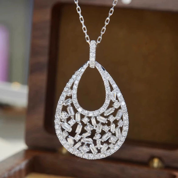 Wholesale Necklace Women's Light Luxury Heavy Industry Style Copper Geometric Shiny Zircon Mixed Gemstone Setting