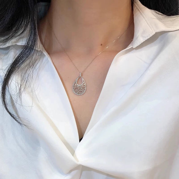 Wholesale Necklace Women's Light Luxury Heavy Industry Style Copper Geometric Shiny Zircon Mixed Gemstone Setting