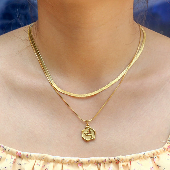 Wholesale Necklace Women's Snake Bone Chain Double Layer Titanium Steel Fishtail Pendant With Cartoon Animals Zodiac Signs Electroplated
