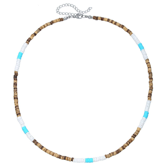 Wholesale Necklace Wood Chip Coconut Shell Splicing Handmade Geometric Style Unisex Stainless Steel O Chain