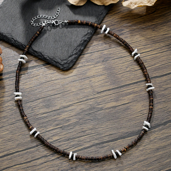Wholesale Necklace Wood Chip Coconut Shell Splicing Handmade Geometric Style Unisex Stainless Steel O Chain