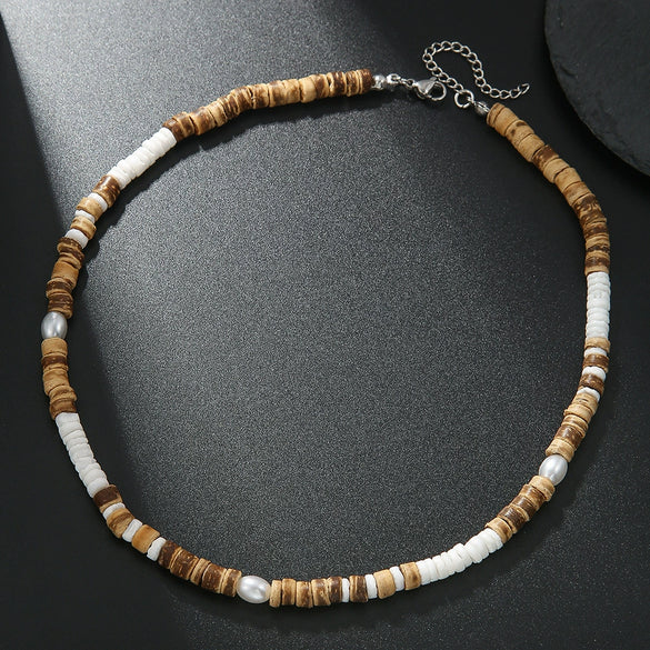 Wholesale Necklace Wooden Chip Pine Stone Geometric Handmade