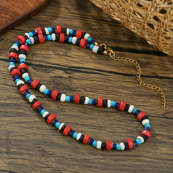 Wholesale Necklace Wooden Chip Pine Stone Geometric Handmade