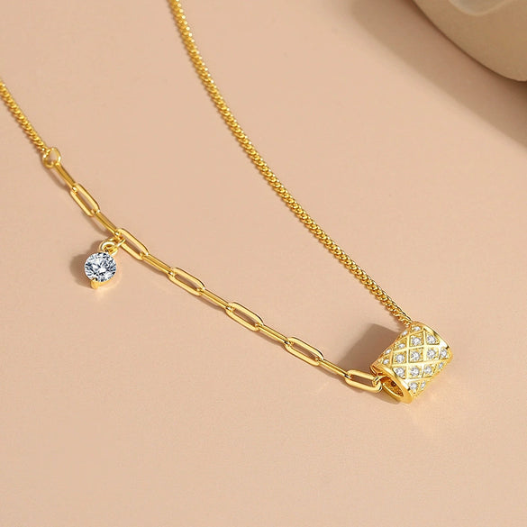 Wholesale Necklace Zircon Roller Pendant 925 Silver Geometric Allmatch Women's Accessories