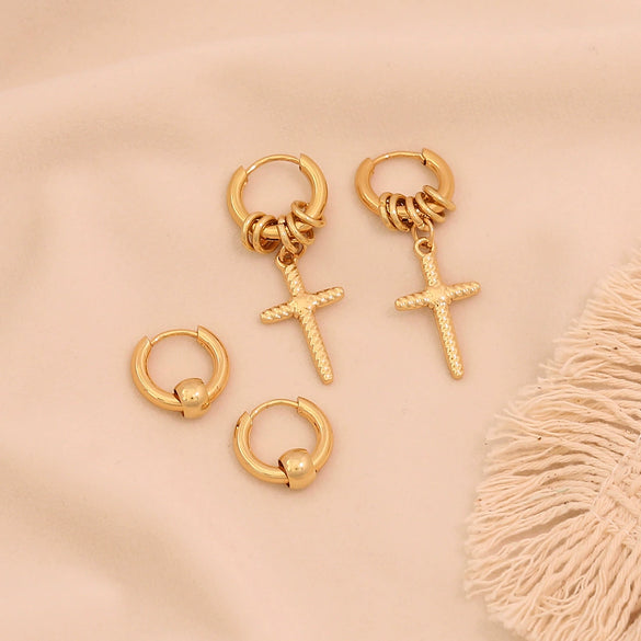 Wholesale Neutral Style Vacuum Plated Cross Titanium Steel And Stainless Steel Earrings For Women