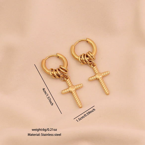 Wholesale Neutral Style Vacuum Plated Cross Titanium Steel And Stainless Steel Earrings For Women