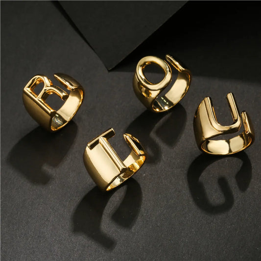 Wholesale New 18k Copper Gold-plated Alphabet Open Ring Gooddiy