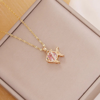 Wholesale New Cute Fish Pendent Zircon 18k Gold Necklace Gooddiy