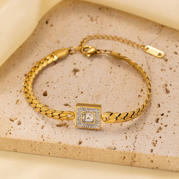 Wholesale New Fashion Square Emerald Zircon Titanium Steel Electroplated Bracelet For Women