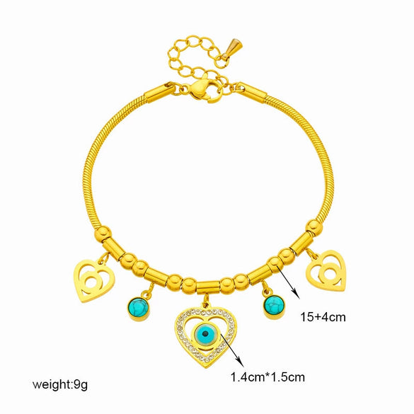 Wholesale Niche Creative Fashion Hollow Heart Pendant Chain Titanium Steel Jewelry With Blue Eyes Electroplated Unisex Bracelet