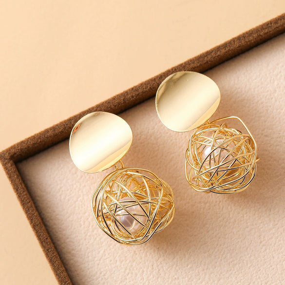 Wholesale Niche Design Geometric Copper Goldplated Bird Nest Earrings For Women