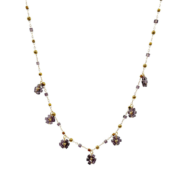 Wholesale Niche Design Light Luxury Colorful Crystal Beads Flower Pendant Stainless Steel Clavicle Chain Necklace For Women With Electroplating