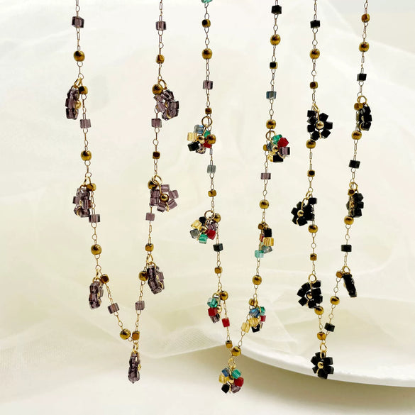 Wholesale Niche Design Light Luxury Colorful Crystal Beads Flower Pendant Stainless Steel Clavicle Chain Necklace For Women With Electroplating