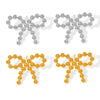 Wholesale Niche Design Round Ball Stitching Bow Style Titanium Steel Earrings Plated With 18K Gold For Women