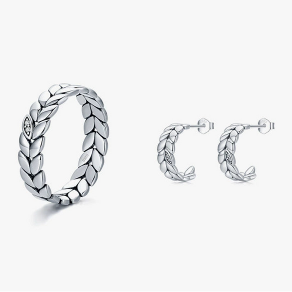 Wholesale Niche Design S925 Silver Lucky Leaf Pattern Women's Jewelry Set Ring Earrings With Seiko Craftsmanship
