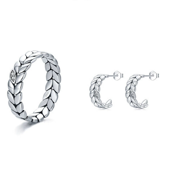 Wholesale Niche Design S925 Silver Lucky Leaf Pattern Women's Jewelry Set Ring Earrings With Seiko Craftsmanship