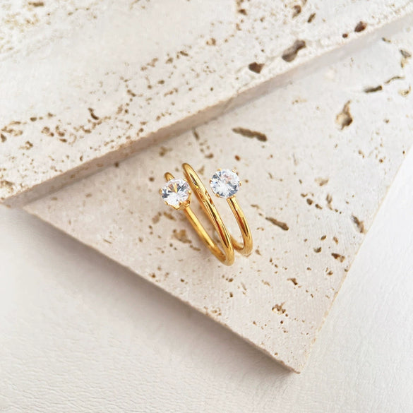 Wholesale Niche Design Super Flash Zircon Index Finger Ring Titanium Steel 18K Gold Plated With Geometric Pattern For Women