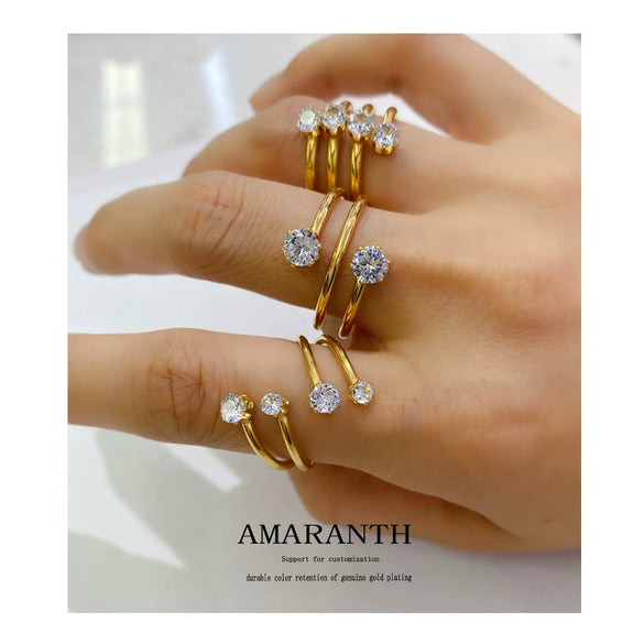 Wholesale Niche Design Super Flash Zircon Index Finger Ring Titanium Steel 18K Gold Plated With Geometric Pattern For Women