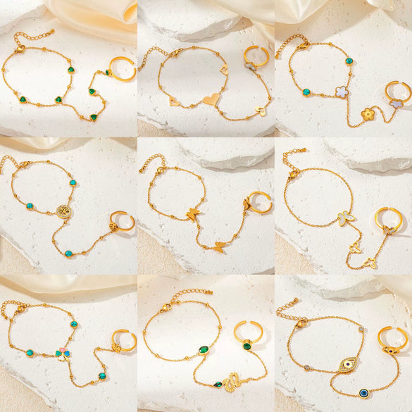 Wholesale Niche Design Titanium Steel Gold Plated Mittens Butterfly Bracelet With Heart Flower Rhombus Pattern And Electroplating Treatment