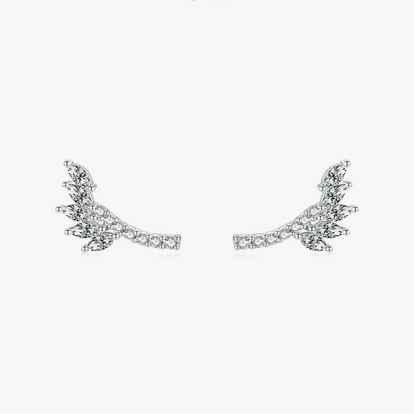 Wholesale Niche Fashion Women's S925 Sterling Silver Leaf Stud Earrings With Diamond Design