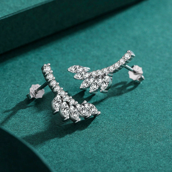 Wholesale Niche Fashion Women's S925 Sterling Silver Leaf Stud Earrings With Diamond Design