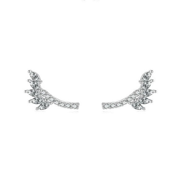 Wholesale Niche Fashion Women's S925 Sterling Silver Leaf Stud Earrings With Diamond Design