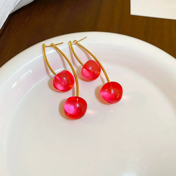 Wholesale Niche Fruit Style Resin And Plastic Silver Electroplated Pin Earrings For Women