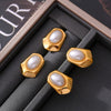 Wholesale Niche Geometric Hexagonal Imitation Pearl Titanium Steel 18K Gold Plated Earrings For Women