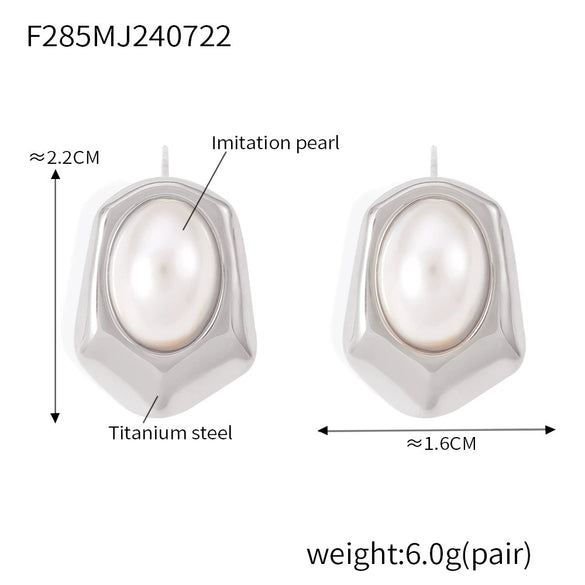 Wholesale Niche Geometric Hexagonal Imitation Pearl Titanium Steel 18K Gold Plated Earrings For Women