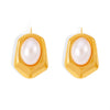 Wholesale Niche Geometric Hexagonal Imitation Pearl Titanium Steel 18K Gold Plated Earrings For Women