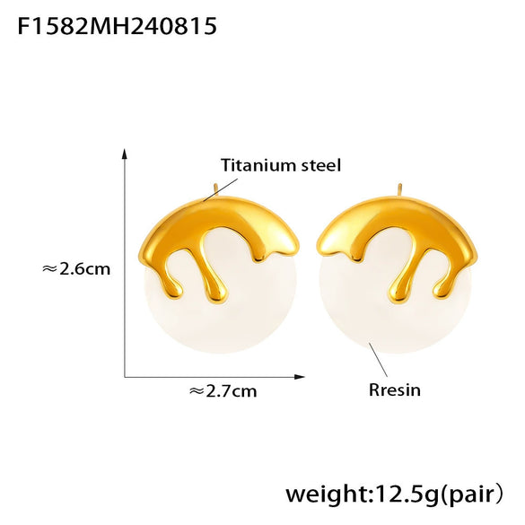 Wholesale Niche Geometric Resin And Titanium Steel Ice Cream Shaped Earrings Plated With 18K Gold