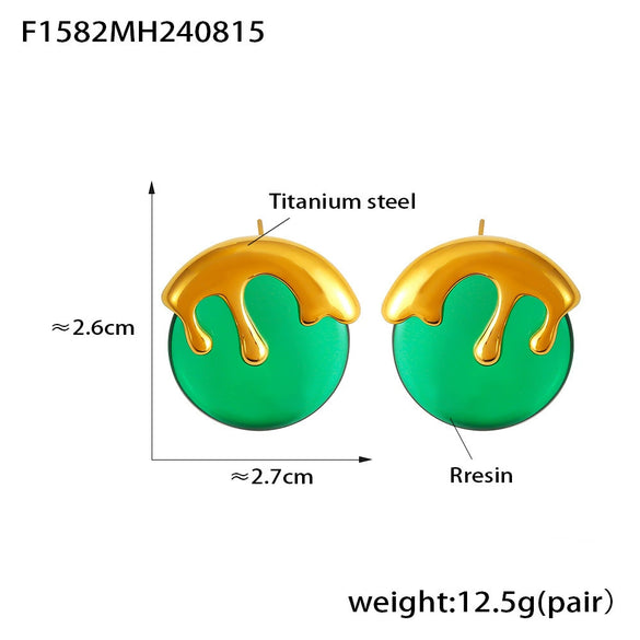 Wholesale Niche Geometric Resin And Titanium Steel Ice Cream Shaped Earrings Plated With 18K Gold