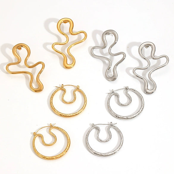 Wholesale Niche Geometric Stainless Steel Earrings 18K Gold Plated