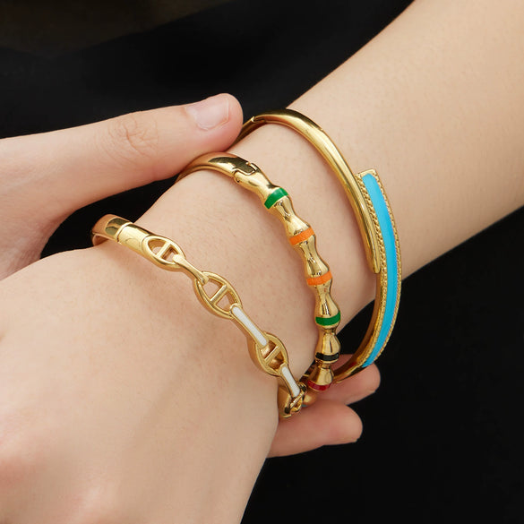 Wholesale Niche Geometric Stainless Steel Electroplated Oil Drop Buckle Open Bracelet
