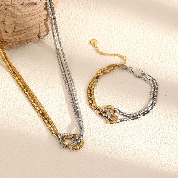 Wholesale Niche Geometric Stainless Steel Snake Bone Chain Necklace And Bracelet With Electroplating