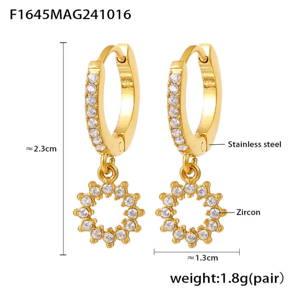 Wholesale Niche Geometric 316L Stainless Steel Zircon Handmade Electroplated Earrings Jewelry