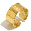 Wholesale Niche Geometric Style Stainless Steel 18K Goldplated Wide Hammered Texture Open Ring For Women