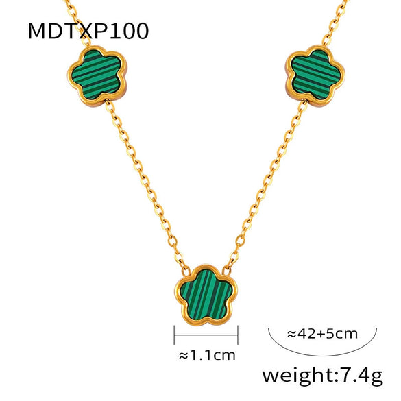 Wholesale Niche Geometric 316L Stainless Steel Jewelry Set Inlaid With Singlesided White Shell Turquoise In Flower Shape And Chain Pattern With Electroplating Treatment For Unisex