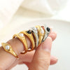 Wholesale Niche Geometric 316L Stainless Steel Ring For Women Inlaid With Black And White Beads Electroplated 18K Gold