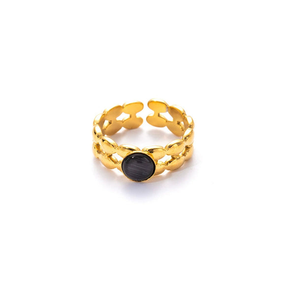 Wholesale Niche Geometric U Shape Titanium Steel Natural Stone Electroplated Open Ring For Women