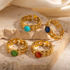Wholesale Niche Geometric U Shape Titanium Steel Natural Stone Electroplated Open Ring For Women