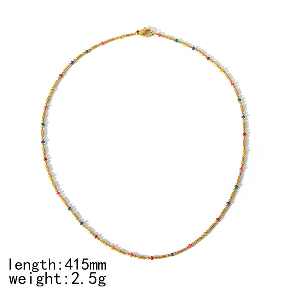 Wholesale Niche Geometric Ushape Titanium Steel 18K Gold Electroplated Women's Beaded Clavicle Necklace