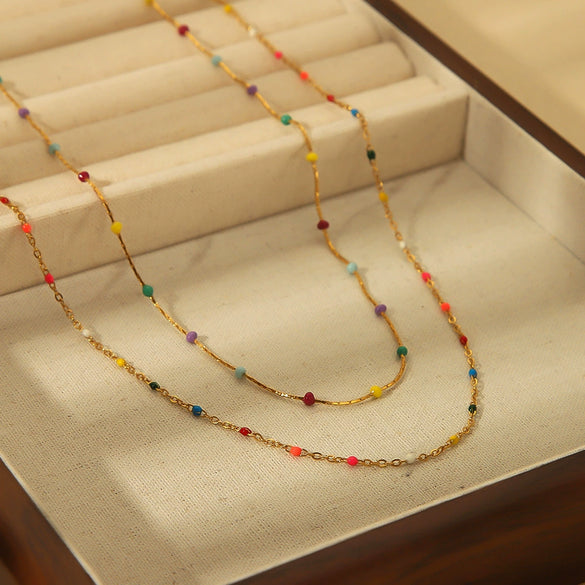 Wholesale Niche Geometric Ushape Titanium Steel 18K Gold Electroplated Women's Beaded Clavicle Necklace