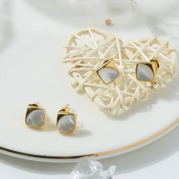Wholesale Niche Highgrade Stainless Steel Fanshaped Geometric Inlaid Earrings For Women
