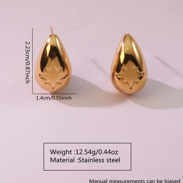 Wholesale Niche Light Luxury Water Drop Shape Butterflystar Pattern Titanium Steel Earrings With Electroplating