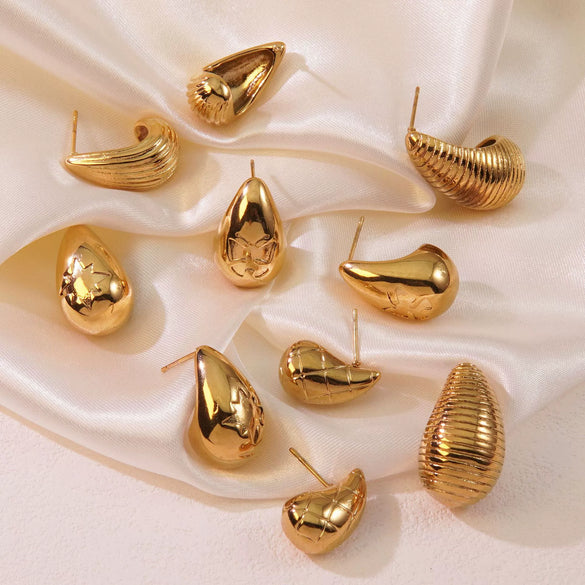 Wholesale Niche Light Luxury Water Drop Shape Butterflystar Pattern Titanium Steel Earrings With Electroplating