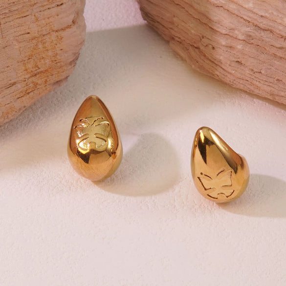 Wholesale Niche Light Luxury Water Drop Shape Butterflystar Pattern Titanium Steel Earrings With Electroplating