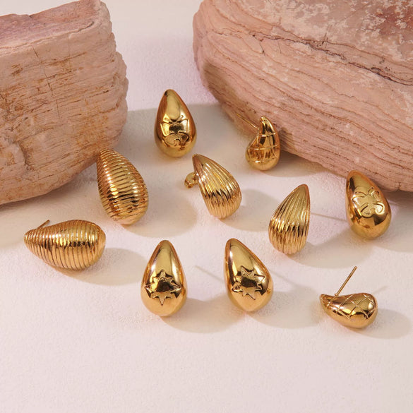 Wholesale Niche Light Luxury Water Drop Shape Butterflystar Pattern Titanium Steel Earrings With Electroplating